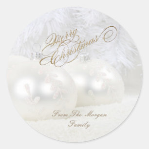 Elegant White Christmas Balls Runder Aufkleber