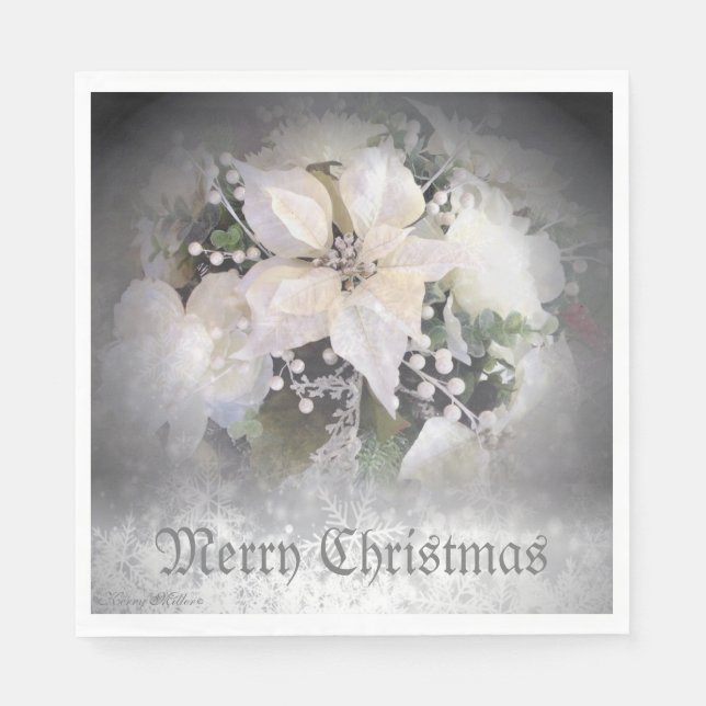 Elegant White Christmas Poinsettia Serviette (Vorderseite)