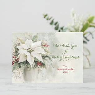 Elegant White Christmas Poinsettias Feiertagskarte