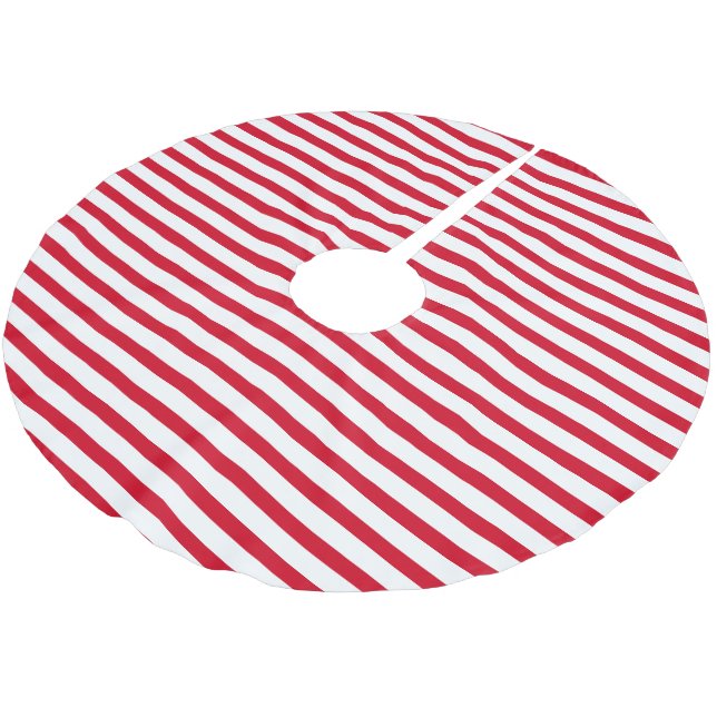 Elegant White Christmas Red Stripe Polyester Weihnachtsbaumdecke (Schrägansicht)