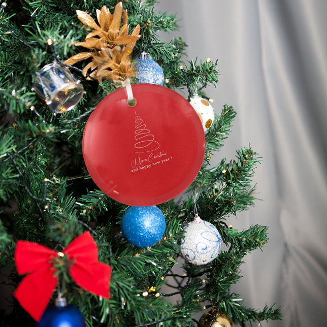 Elegant White Christmas Tree Red Ornament Aus Glas (Von Creator hochgeladen)