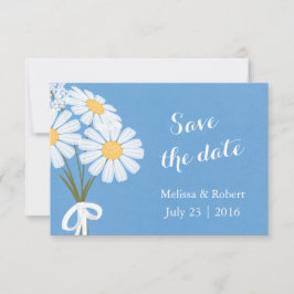 Elegant White Daisies Blue Save the Date Wedding