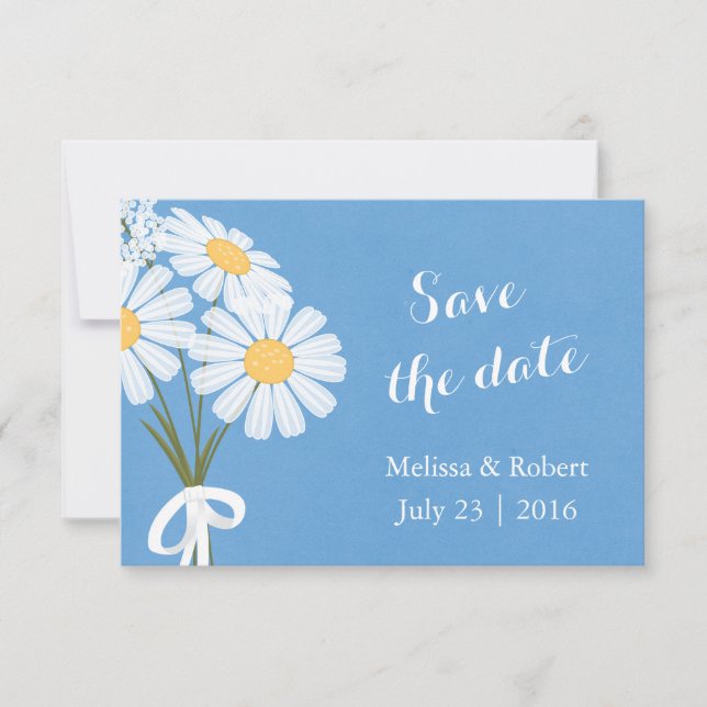 Elegant White Daisies Blue Save the Date Wedding (Vorderseite)