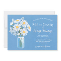 Elegant White Daisies Mason Jar auf Blue Wedding