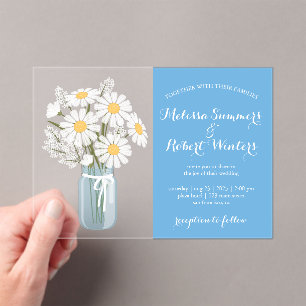 Elegant White Daisies Mason Jar Wedding Blue Acryleinladungen
