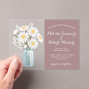 Elegant White Daisies Mason Jar Wedding Rosy Brown Acryleinladungen