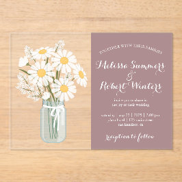 Elegant White Daisies Mason Jar Wedding Rosy Brown Acryleinladungen