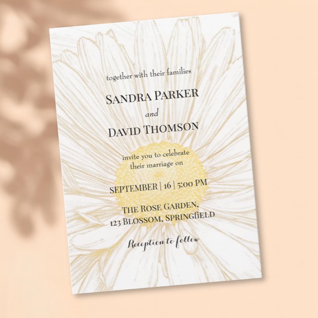 Elegant White Daisy Blume Minimalistische Hochzeit Einladung (Von Creator hochgeladen)