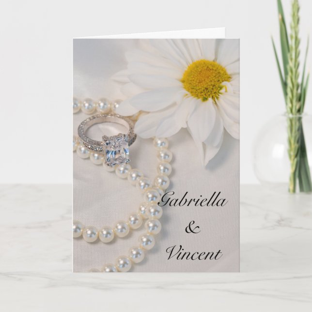 Elegant White Daisy Wedding Einladung (Vorderseite)