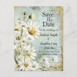 Elegant White Daisy Wedding Save the Date Postkarte