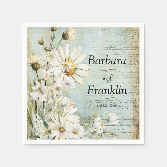 Elegant White Daisy Wedding Serviette (Vorderseite)