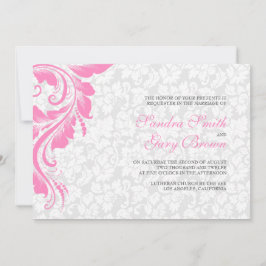 Elegant White Damasks Pink Lace Wedding Einladung