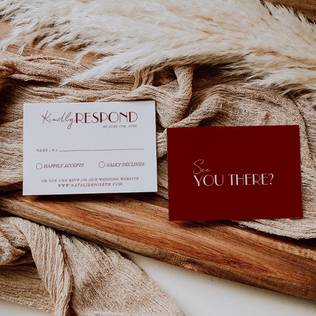 Elegant White Deep Red Burgundy Minimalist Wedding RSVP Karte (Von Creator hochgeladen)
