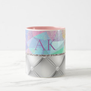 Elegant White & Diamonds Rainbow Opal Gemstone Zweifarbige Tasse