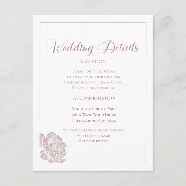 Elegant White Dusty Pink Floral Wedding Begleitkarte (Vorderseite)