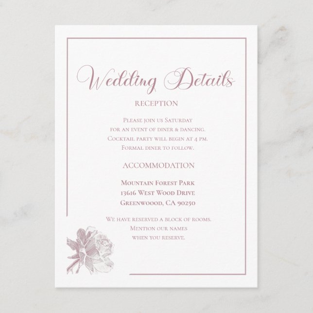 Elegant White Dusty Pink Floral Wedding Begleitkarte (Vorderseite)