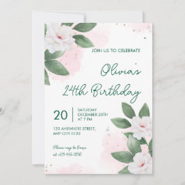 Elegant White Floral 24th Birthday Invitation Einladung