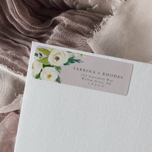 Elegant White Floral   Blush Mauve Rücksendeadress