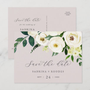 Elegant White Floral   Blush Mauve Save the Date Einladungspostkarte