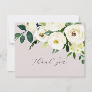 Elegant White Floral Blush Mauve Wedding Dankeskarte