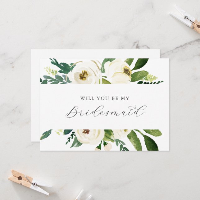 Elegant White Floral Bridesmaid Proposal Card Einladung (Vorderseite/Rückseite Beispiel)