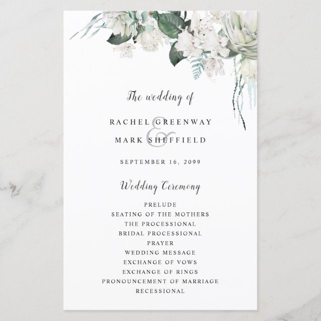 Elegant White Floral Dusty Blue Sage Green Wedding (Vorderseite)