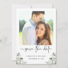 Elegant White Floral Eukalyptus Greenerity Wedding Save The Date
