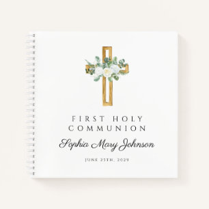 Elegant White Floral First Communion Guestbook Notizbuch