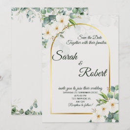Elegant White Floral Gold Arch Wedding Invitation Einladung