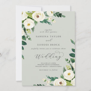 Elegant White Floral Hochzeitsfeier für die Münz Einladung