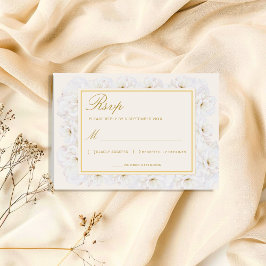 Elegant White Floral Ivory Gold Border RSVP Karte