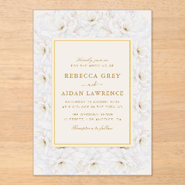 Elegant White Floral Ivory Gold Border Wedding Acryleinladungen