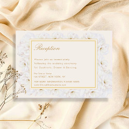 Elegant White Floral Ivory Gold Border Wedding RSVP Karte