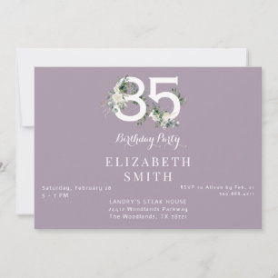 Elegant White Floral Lavender 85. Geburtstag II Einladung