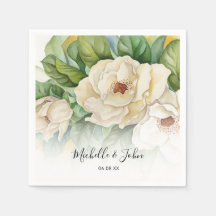 Elegant White Floral Magnolia Name Script Hochzeit