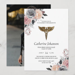 Elegant White Floral Nursing Graduation Invitation Einladung