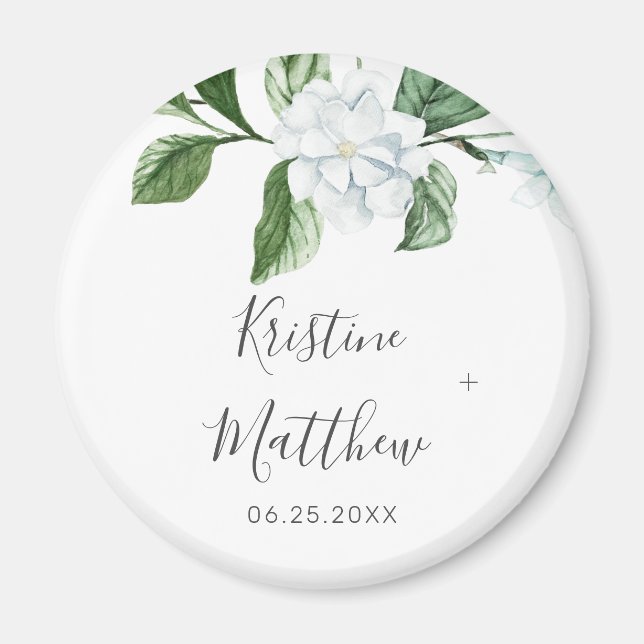 Elegant White Floral Sage Greenerity Wreath Weddin Magnet (Vorne)