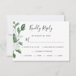 Elegant White Floral Sage Greenerity Wreath Weddin RSVP Karte