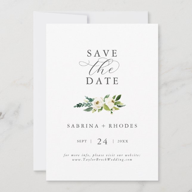 Elegant White Floral Save the Date (Vorderseite)