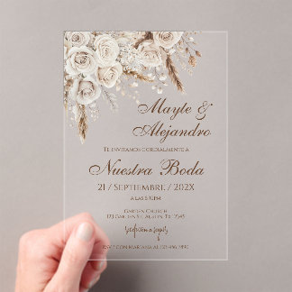 Elegant White Floral Wedding Acrylic Invitation Acryleinladungen