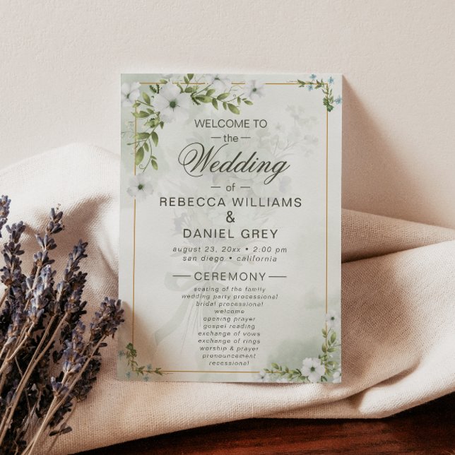 Elegant White Floral Wedding Ceremony Program Fan (Von Creator hochgeladen)
