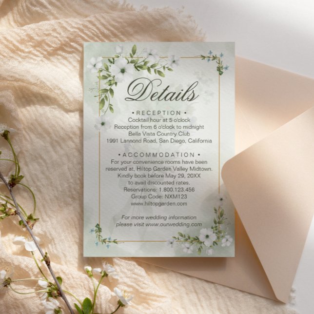 Elegant White Floral Wedding Details Card Begleitkarte (Von Creator hochgeladen)