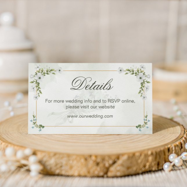 Elegant White Floral Wedding Details Card Greenery Begleitkarte (Von Creator hochgeladen)