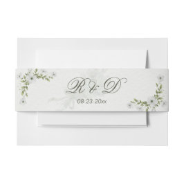 Elegant White Floral Wedding Invitation Belly Band