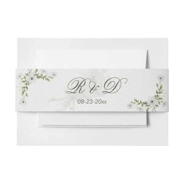Elegant White Floral Wedding Invitation Belly Band (Vorderseite Beispiel)