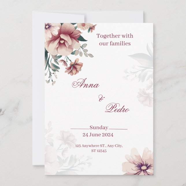 Elegant White Floral Wedding Invitation Einladung (Vorderseite)