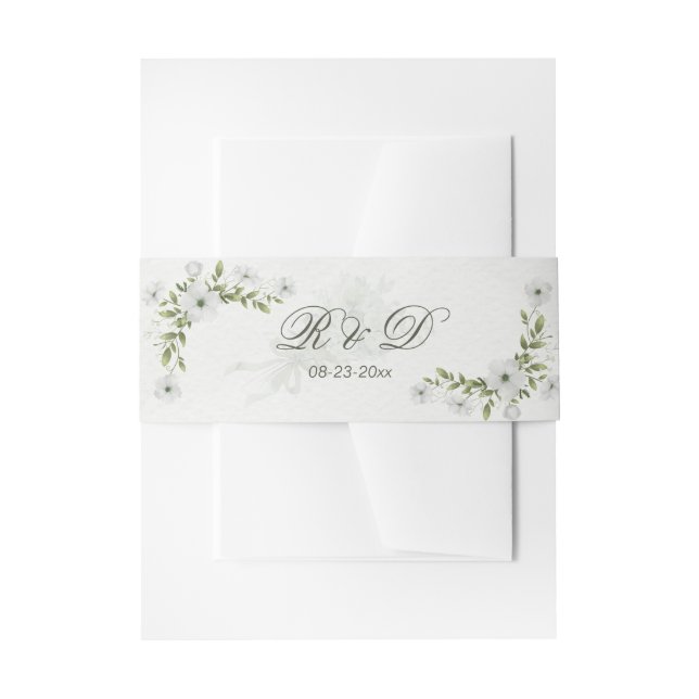 Elegant White Floral Wedding Monogram Einladungsbanderole (Vorderseite Beispiel)
