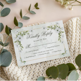 Elegant White Floral Wedding RSVP Card Greenery Karte