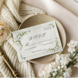 Elegant White Floral Wedding RSVP Card Guest Count Karte