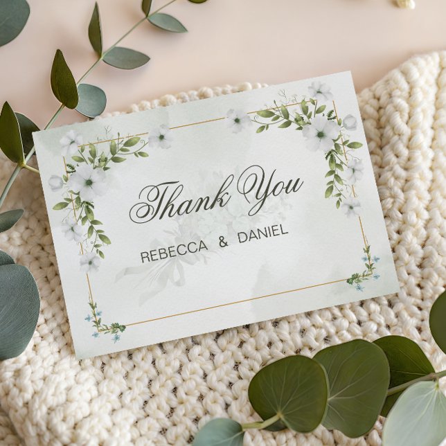 Elegant White Floral Wedding Thank You Card Dankeskarte (Von Creator hochgeladen)